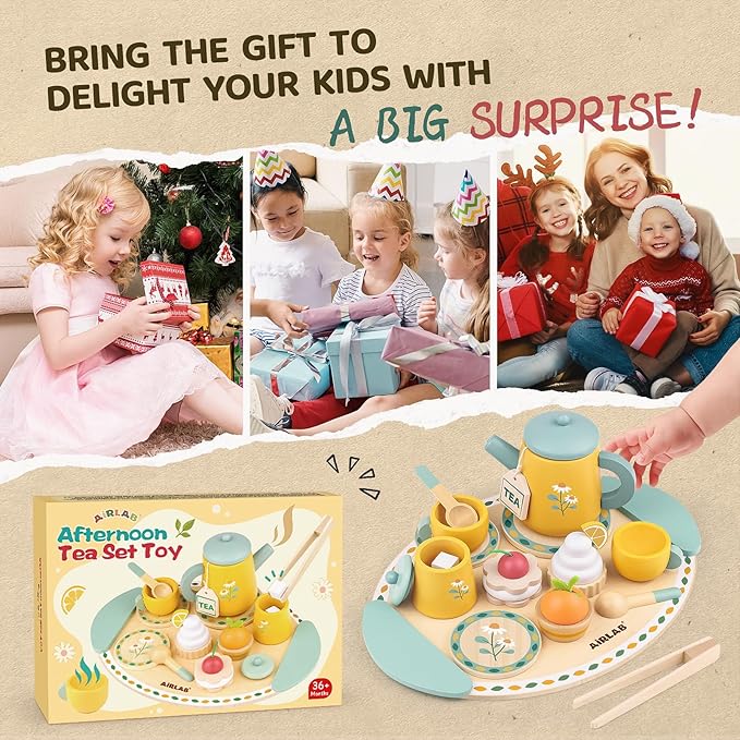 Tea Sets for Toddlers 3-5 Girl Birthday Gift 3 Year Old Princess Party Wooden Play Food Toy Sets for Kids Kitchen Accessories Age 3 4 5 6 Wood Educational Toys