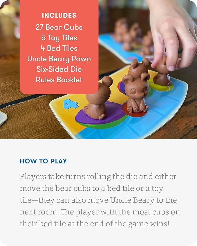 SimplyFun Uncle Beary’s Bedtime - an Engaging and Educational Toddler Game - Learn to Develop Counting Skills, Focus and Self Control - 2 to 4 Players, for Kids Ages 3 & Up