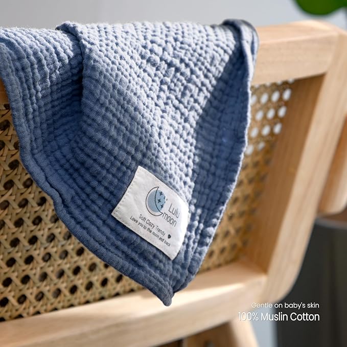 lulumoon Muslin Swaddle Blanket Baby - Cotton Swaddling Blanket Soft Baby Receiving Blankets Neutral 3Pack(Navy)