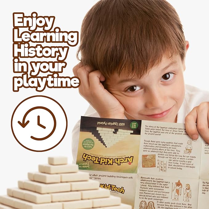 Taksa Toys Ancient Pyramid Egypt Stem Toys Educational Stackable Building Blocks Bricks for Kids Ages 7 8 9 10+ Years Old, Creative Architectural Learning Games, Montessori Toys for Children, 122 Pcs