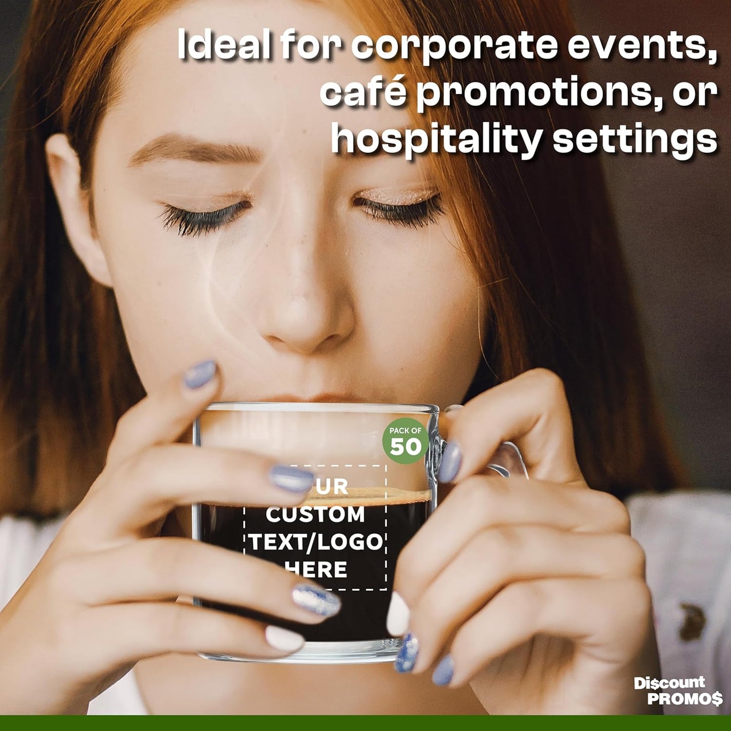 DISCOUNT PTOMOS Custom Small Glass Coffee Mugs 9 oz. Set of 50, Personalized Bulk Pack - Perfect for Coffee, Tea, Espresso, Hot Cocoa, Other Beverages - Clear