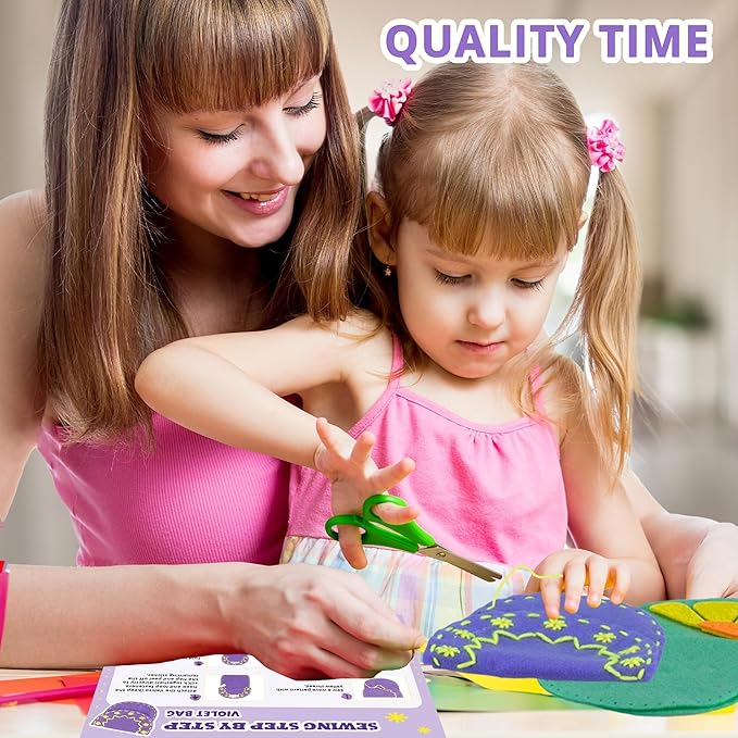 IROLEHOME 6 Pcs Soft Felt Sewing Kit for Kids, Purses DIY Arts & Craft Kit for Beginners, Sew Your Own Handbag Projects Gifts for Girls Boys Fine Motor Travel Toys