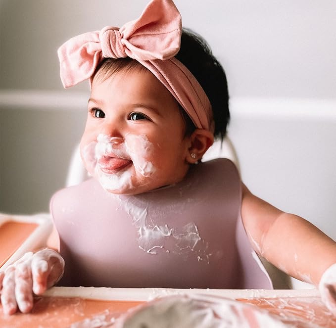 Moonkie Silicone Bibs Set Of 3, BPA Free Soft Adjustable Fit Waterproof Feeding Bibs for Babies and Toddlers(Ether/Sage/Cream)