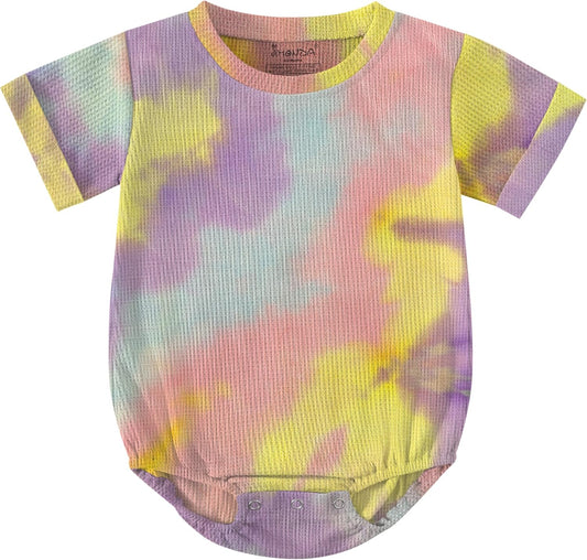 Jimonda Baby Bodysuit Newborn Tie Dye Clothes Infant Waffle One Piece Romper Baby Boys Girls Short Sleeve Jumpsuit Outfits
