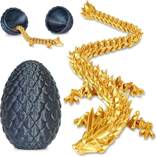 Dragon Eggs with Dragon Inside, 3D Printed Surprise Funny Gifts for Kids, Articulated Dragon Fidget Toys for Adults, Executive Desk Toys Office Room Décor (Shiny Black, M-Size)