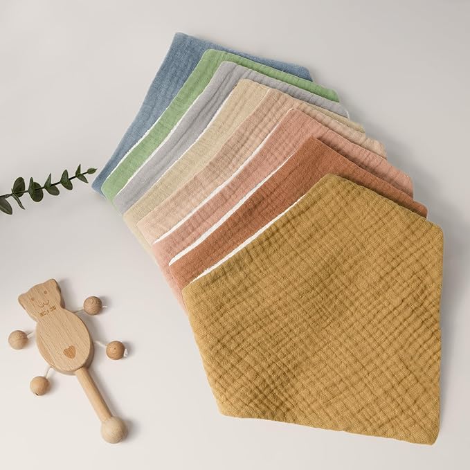 Bearmoss Muslin Baby Bibs 8 Pack Soft Bandana Bibs for Drooling & Teething, Absorbent Burp Cloths with Adjustable Snaps