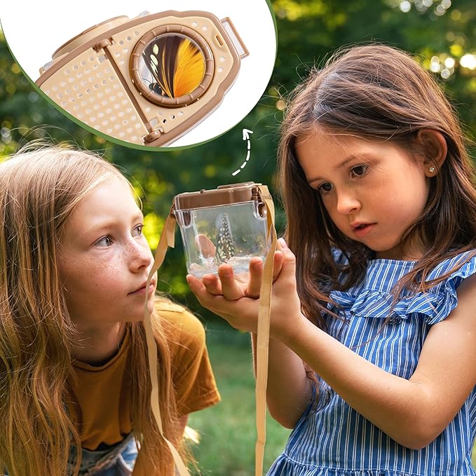 ROBOTIME 2Sets Bug Catcher for Kids, Sturdy Bug Catching Kit with Butterfly Net, Insect Box, Magnifying Glass, Tweezer, Clamp, Cards and Carry Bag, Bug Habitat Outdoor Explorer Kit for Kids 3-12