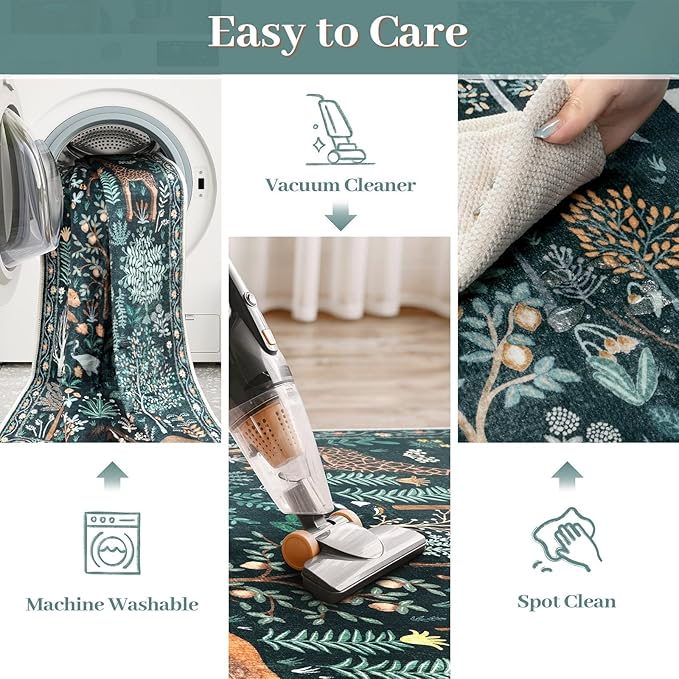 OJIA Jungle Print Nursery Rugs 8x10 Kids Room Rugs for Living Room Playroom, Green Soft Bedroom Rug Washable Area Rugs 8x10, Modern Dining Room Rug Stain Resistant Floor Carpet for Office, Green