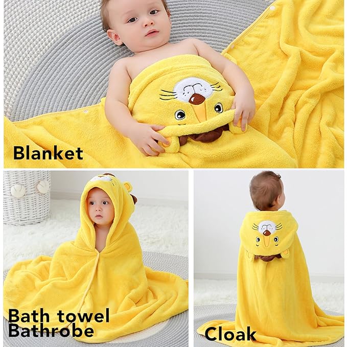 ROMASA Baby Bath Towel Ultra Soft Hooded Towel Highly Absorbent Bathrobe Blanket Toddlers Shower Gifts for Boys Girls-27.5" x 55" (Yellow Lion)