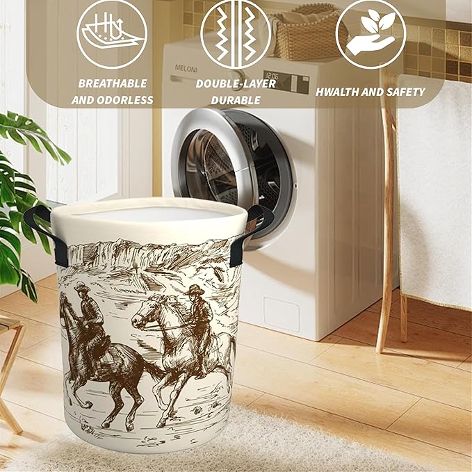 Western Cowboy Laundry Basket Gifts for Boys, Boys' Room Decor Baby Nursery Hamper Western Room Decor 17.7x13.7 Inch