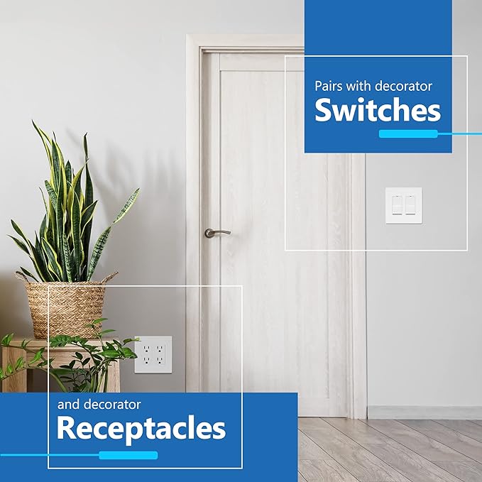 LIDER Matte Finish Double Decorator Switch Cover, Screwless Wall Plate, Mid-Size 2-Gang 4.88" x 4.92", Unbreakable Polycarbonate Thermoplastic, UL Listed, LSWP-32M-W2P, White, 2 Pack