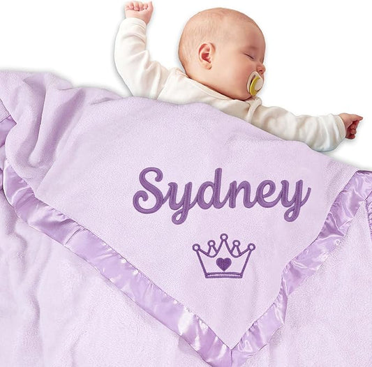 Personalized Baby Blanket with Name, Custom Flannel Swaddle Blankets, Customized Embroidered Receiving Blanket for Girls, Baby Shower Birthday for Newborn - Purple(36" x 36")