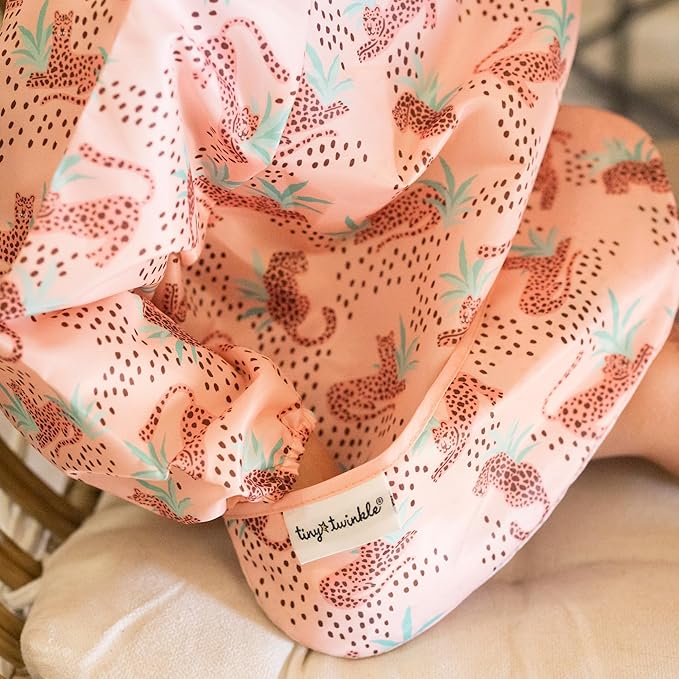 Tiny Twinkle Long Sleeve Bib for Babies & Toddlers – Waterproof Smock Bib for Eating – Machine Washable & Mess-Proof, Baby Feeding Essential & Shower Must-Have(Leopard, 6–24M)