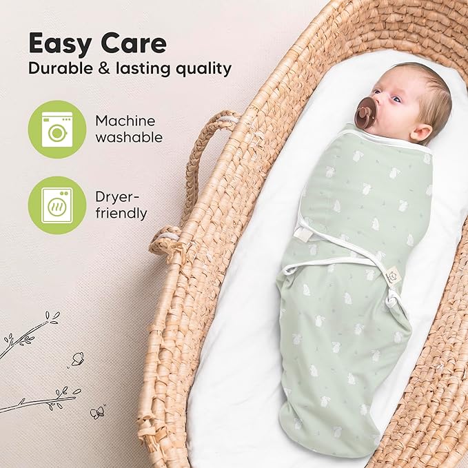 3-Pack Organic Baby Swaddle Sleep Sacks - Swaddles for Newborns, Infant 0-3 Months, Baby Girls, Boys, Soft & Snug Newborn Sleep Sack, Nursery Swaddling Blankets (Bunnies, XS)