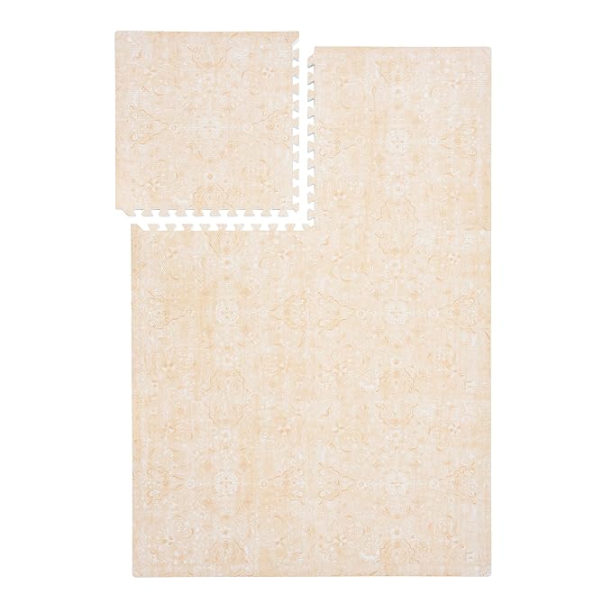 PopsyKosy Super 1 Inch Thick Premium Quality Exercise & Baby Foam Play Mats - Expandable & Large Non-Toxic Odorless Floor Mat - 6 Tiles Spacious 6x4ft - Peel-Resistant - Light Apricot