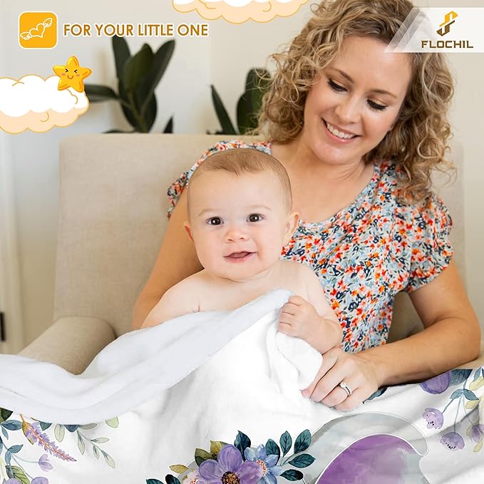 FLOCHIL Personalized Baby Blankets, Custom Baby Blanket - Baby Blanket with Name for Girls, Best Gift for Newborn Elephants Plush Fleece (30x40)