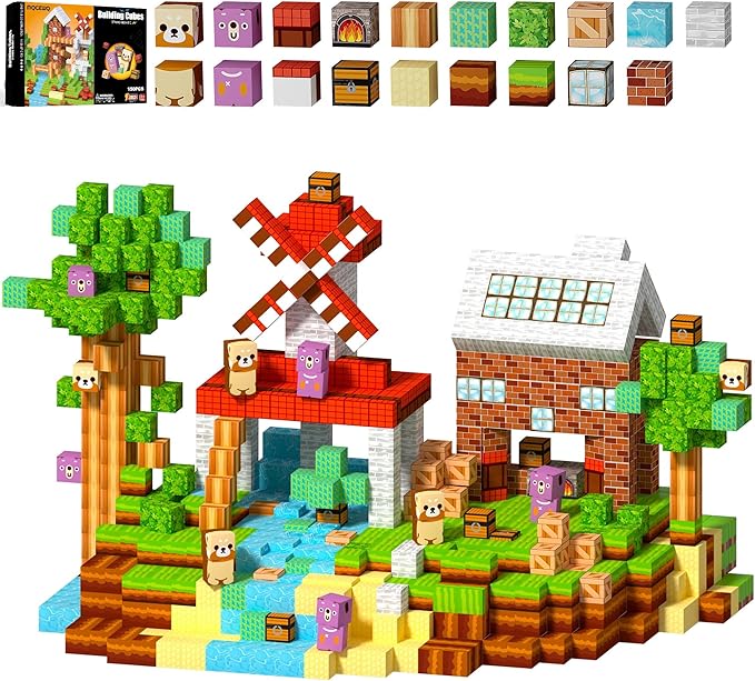 150Pcs Magnetic Building Blocks-Magnetic Cubes Green Forest Set Creative Magnet Toys Blocks Stacking for Kids STEM Preschool Educational Gifts for Toddler Ages 4-8 Boys and Girls