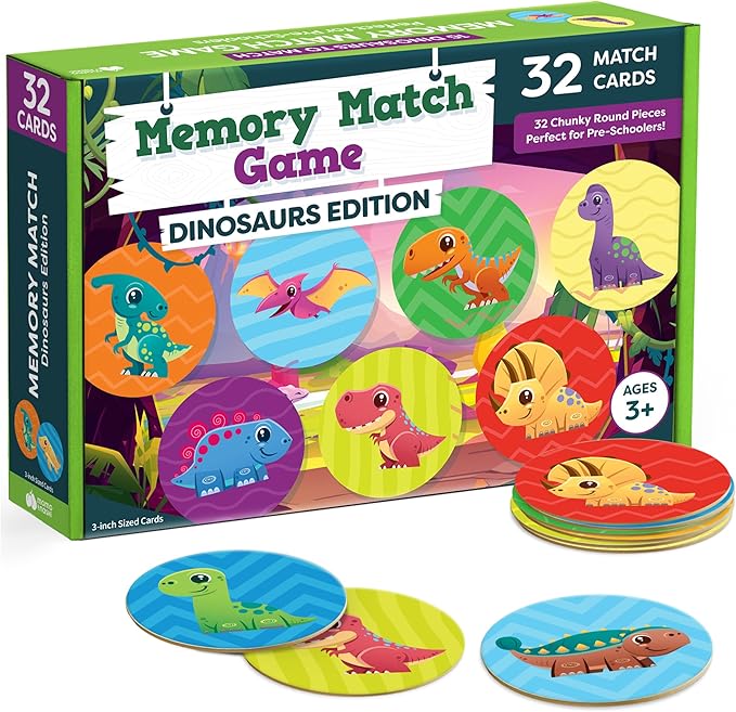 Dinosaur Toys for Kids 3-5 Matching Game - 32pc Dinosaur Games for Kids Memory Game - Kindergarten Preschool Educational Toys - Gifts for 3 Year Old Boys & Girls