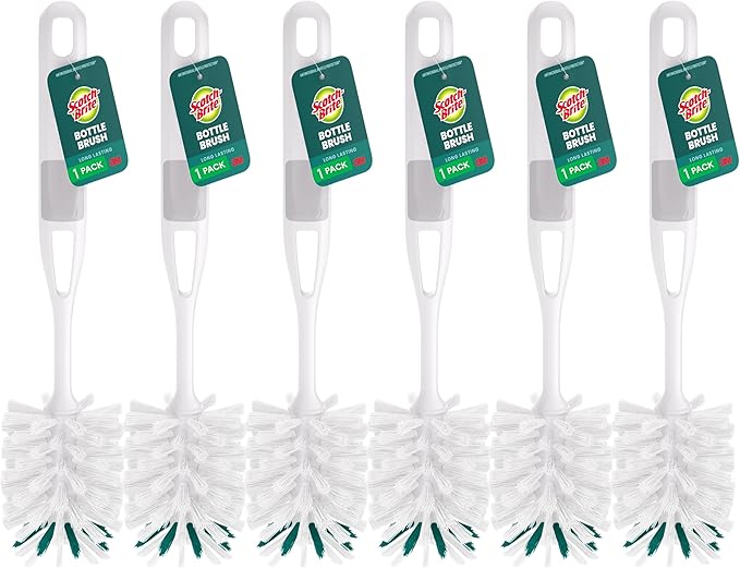 Scotch-Brite Glass and Water Bottle Brush, Long-Lasting Bristles, Safe On Multiple Types of Water Bottles, Baby Bottles, Vases, and More (6-Pack)