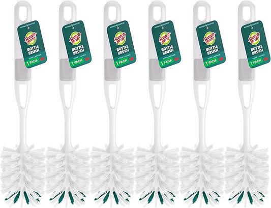 Scotch-Brite Glass and Water Bottle Brush, Long-Lasting Bristles, Safe On Multiple Types of Water Bottles, Baby Bottles, Vases, and More (6-Pack)