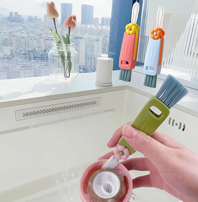 3 in 1 Cup Lid Cleaning Brush, Multifunctional Bottle Cleaning Brush, 2024 New Water Bottle Cleaner Brush, Portable Cup Lid Gap Cleaner, Home Kitchen Crevice Brush Tools (3 PCS)