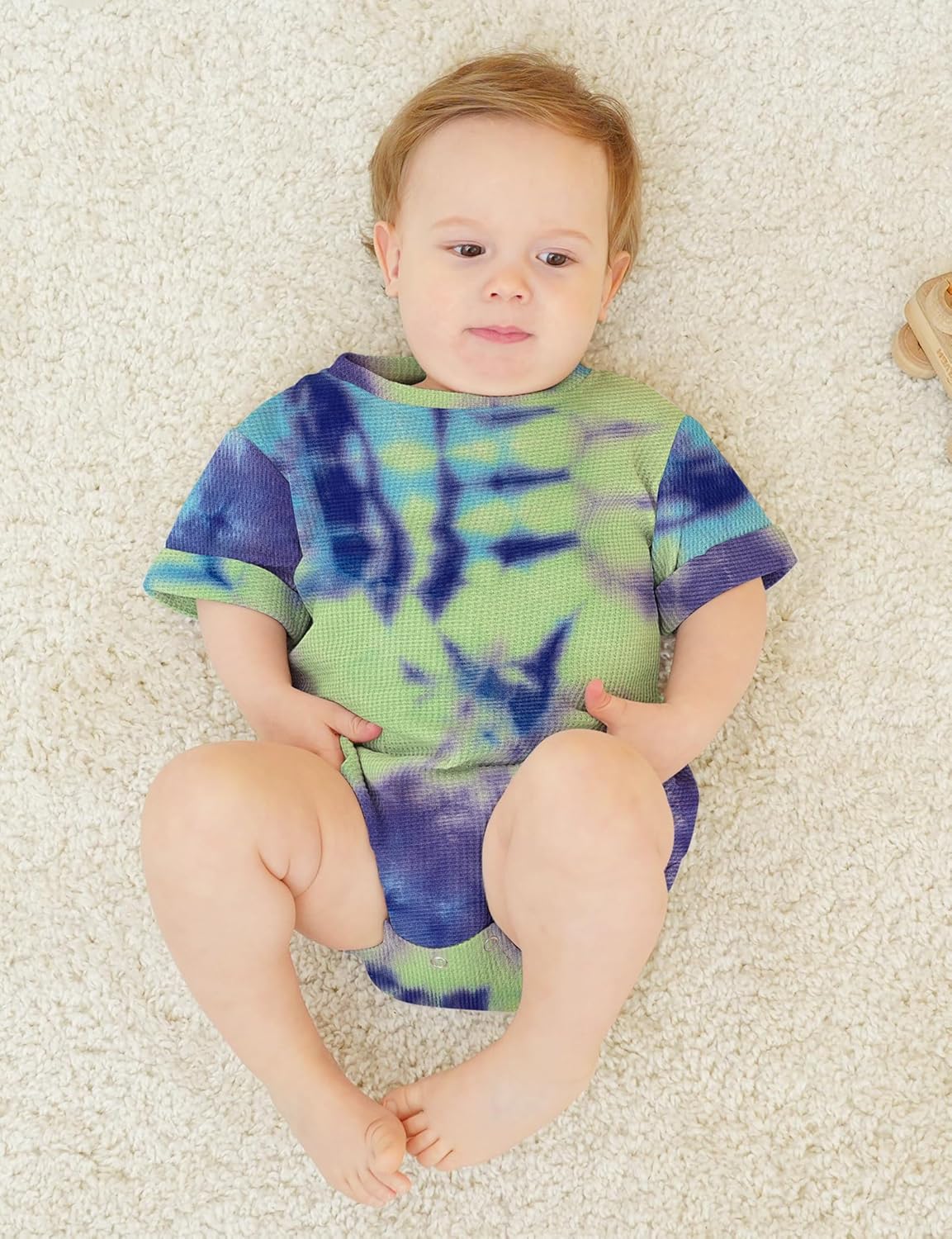 Jimonda Baby Bodysuit Newborn Tie Dye Clothes Infant Waffle One Piece Romper Baby Boys Girls Short Sleeve Jumpsuit Outfits