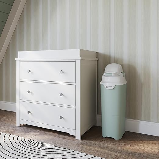 Foundations Tall Diaper Pail with Airtight Lid - Durable & Odorless Diaper Disposal, Large Capacity, Holds up to 60 Newborn Diapers, Refill with Any Bags - Green