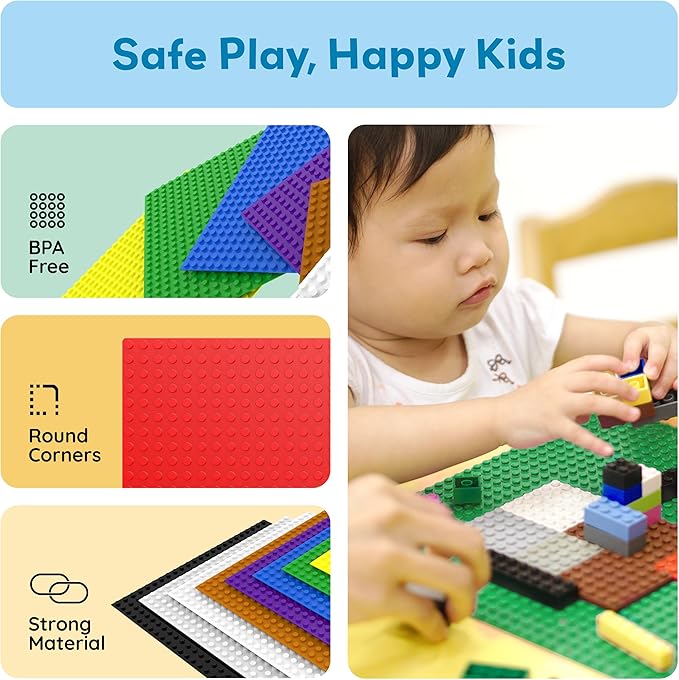 PicassoTiles Brick Baseplate Classic Building Block Foundation Kit 20 Pack 10"x10" Platform Multi Color Bricks Stud Blocks Compatible with All Major Brands STEM Construction Set Kids Ages 3+ PBS02