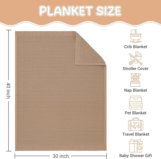 Personalized Baby Blanket, Embroidered Name, 100% Cotton Handmade Custom Blanket, 350GSM Knit Blankets, Newborn Boy Or Girl Baby Gift