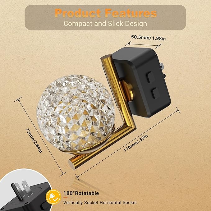 JandCase LED Night Light, 3000K Warm White & RGB Color Changing Night Lights Plug into Wall, Dusk to Dawn Light Sensor, 180° Rotatable Plug in Nightlights for Bathroom, Bedroom, Hallway 2 Pack