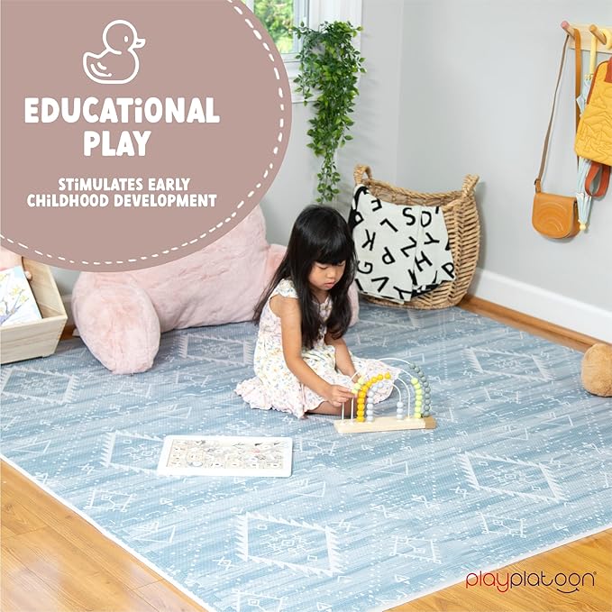 Play Platoon Non-Toxic Large Kids Play Mats for Floor, 9 Tiles, 72 x 72 inch - Extra-Thick Foam Tiles, 24 x 24 inch Puzzle Mats, Neutral Playmat for Toddlers & Childrens Playroom - Saguaro Print