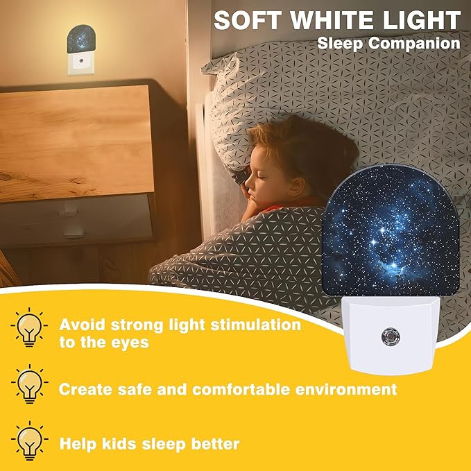 Night Light, Blue Night Sky with Stars Night Lights Plug into Wall Dusk to Dawn Sensor Round Nightlight for Women Men Energy Efficient Led Lamp 0.5W for Stairway Hallway Bedroom