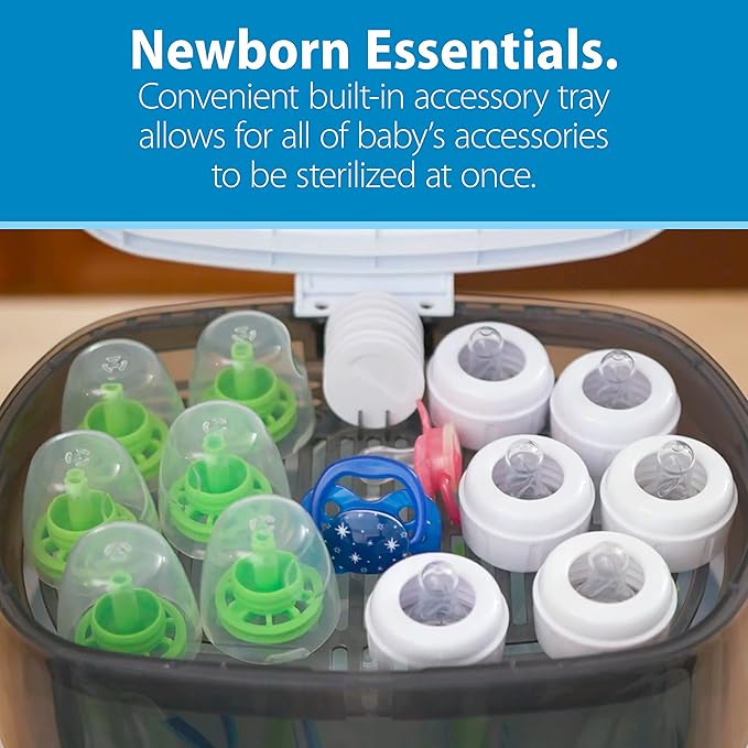 Dr. Brown’s Deluxe Electric Sterilizer for Baby Bottles and Other Baby Essentials & Natural Flow® Anti-Colic Options+™ Narrow Baby Bottles 8 oz/250 mL, with Level 1 Slow Flow Nipple, 4 Pack, 0m+