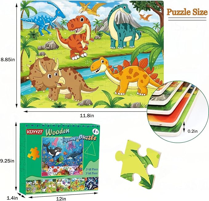 Puzzles for Kids Ages 4-6 4-8, Wooden Jigsaw Puzzles 48-60 Pieces for Toddler Children Learning Educational Puzzles 4 5 6 7 8 Year Toys for Boys and Girls (6 Puzzles)
