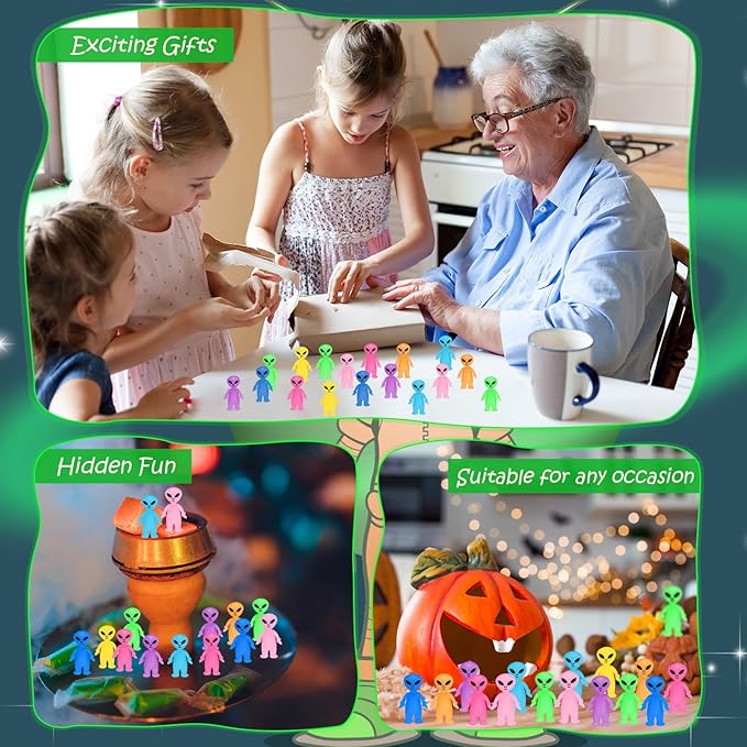 80 Pcs Colorful Mini Alien Figures Glow in The Dark Small Little Tiny Aliens Figurine to Hide and Seek for Space Party Favors Prank Gifts Halloween Party Goodie Bag Fillers, 8 Colors