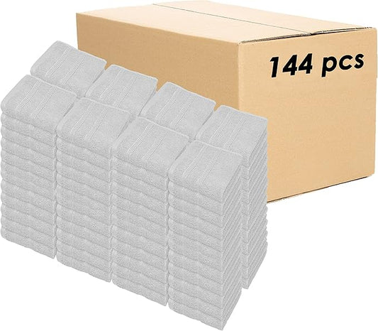 Kaufman - Premium Washcloth Set of 144 Pieces (13x13 Inches) 100% Cotton Ring Spun, Highly Absorbent, Durable and Ultra Soft Feel Wash Cloths Essential for Bathroom, Spa, Gym, and Face Towel (144-PK)
