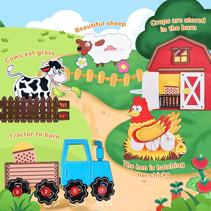 Farm Busy Book for Toddlers 1-3 - 1 Year Old Boys Girls Gifts Toys, Educational Quiet Activity Book with Life Skills, Toddler Travel Toys 1-2