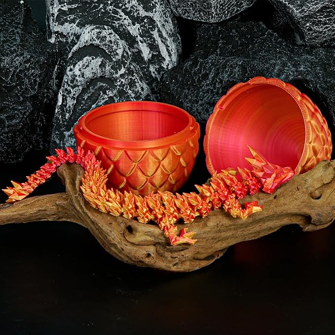 Dragon Eggs with Dragon Inside, 3D Printed Surprise Funny Gifts for Kids, Articulated Dragon Fidget Toys for Adults, Executive Desk Toys Office Room Décor (Orange Red, M-Size)