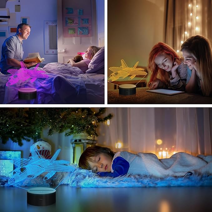 Airplane Model Gifts for Boys Men Pilot,16 Colors 3D Airplane Night Light for Aviation Lovers Room Decor,F-22 Raptor Vehicle Flighter Jet Plane 3D Illusion Lamp for Kids Xmas Gifts