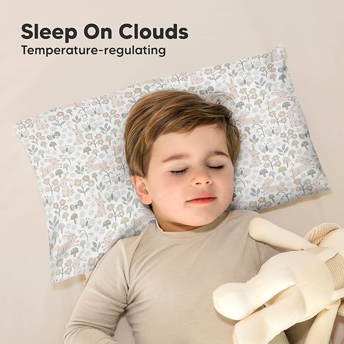 Toddler Pillow with Pillowcase - 13x18 My Little Cuddly Pillow, Viscose Derived From Bamboo Nursery Toddler Pillows for Sleeping,Kids Pillow, Small Travel Pillows, Mini Toddler Bed Pillow (Prairie)