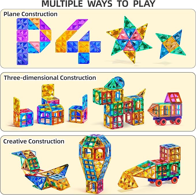 80 PCS Magnetism Blocks Tiles for Kids Ages 3 4 5 6 7 8+, Building Set for Toddlers 3-5 4-8, Stacking Blocks, Educational Construction Toy for Boys and Girls, Creative Play Birthday Gifts 2-4