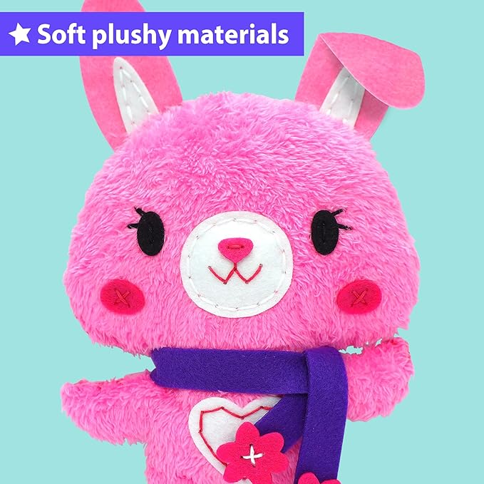 KRAFUN Sewing Kit for Kids Beginner My First Art & Craft, Includes Bunny Doll Stuffed Animal, Instructions & Plush Felt Materials for Learn to Sew, Embroidery, Age 7 8 9 10 11 12