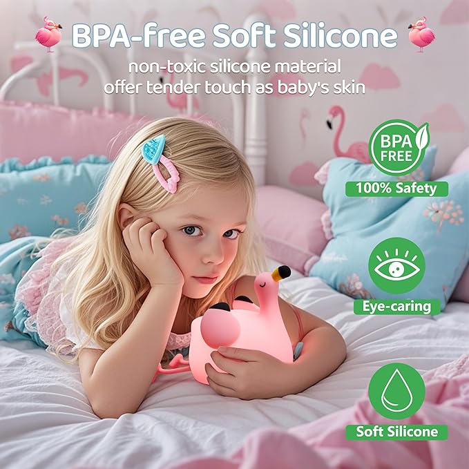 Flamingo Night Light for Kids,Pink Flamingo Gift, Silicone LED Squishy Animal Lamp,Dimmable/Timer Nursery Nightlight for Baby, Rechargeable Touch Bedside Lamp, Bedroom/Dorm Decor,Girls Gifts