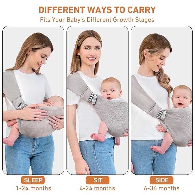 Baby Sling Carrier, Baby Carrier Newborn to Toddler, Mesh Toddler Carrier, Lightweight Breathable Summer Baby Wraps Carrier, Baby Carriers One Size Fits All (Grey)