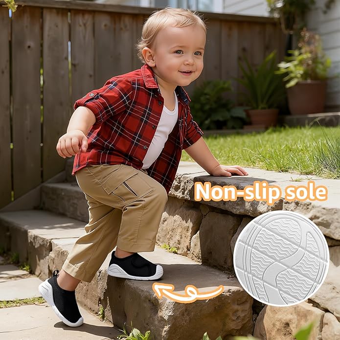 Baby Boys Girls First Walking Shoes Wide Toe Box Infant Sneakers Lightweight Breathable Slip On Barefoot Shoes
