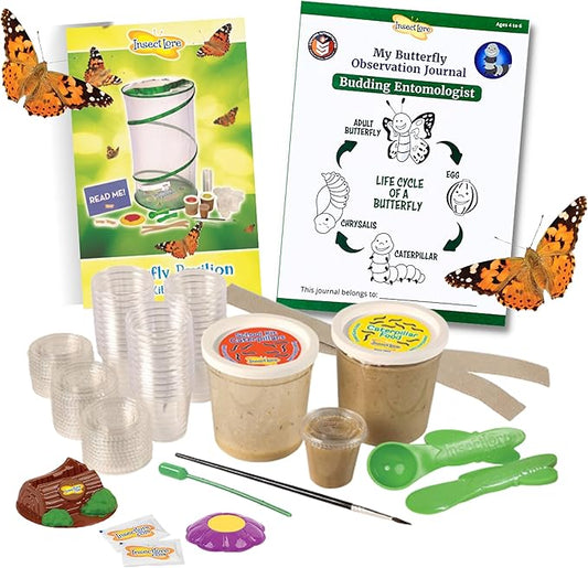 Insect Lore School Kit Refill with 33 Live Caterpillars - STEM Activity Journal & 33 Live Baby Painted Lady Butterfly Caterpillars - Cups & Tools Included