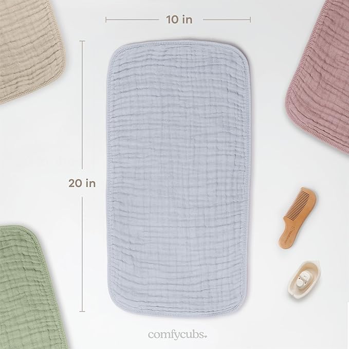 Comfy Cubs Muslin Burp Cloths 20" x 10", Pack of 6 - Large, 6-Layer, Ultra Absorbent 100% Cotton for Baby Drool and Messes - Soft, Safe & Gentle Baby Burp Cloths Set for Boys & Girls - Heather Blue
