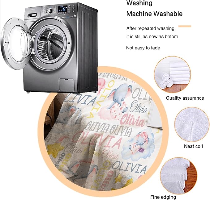 Personalized Elephant Custom Baby Blanket with Name - Swaddle Blanket for Toddlers, Infants, Kids, Shower, Newborns - Nursery Stroller Crib Decor Throw - Birthday Gift