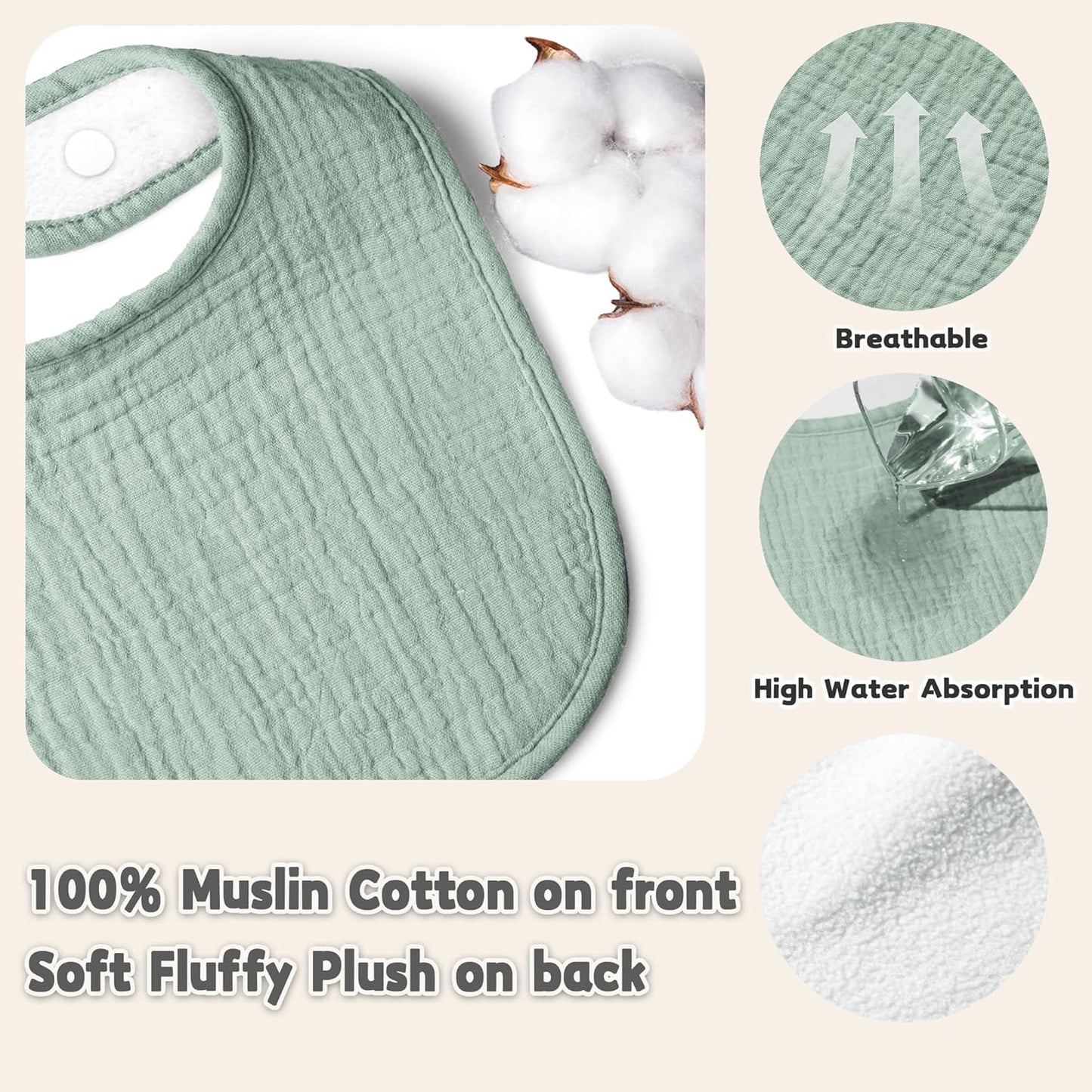 Susurration Muslin Baby Drool Bibs 10Pack Soft Square Adjustable Bandana Bibs for Unisex Baby Girls & Boys