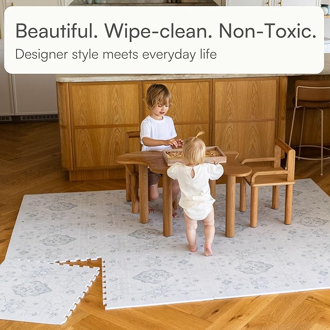 Lillefolk Baby Play Mat for Floor – 6x6ft Vintage Gray | Soft Non Toxic Premium EVA Foam Tiles for Tummy Time, Crawling & Playroom – Waterproof Interlocking Floor Mat for Babies & Toddlers (9 Tiles)
